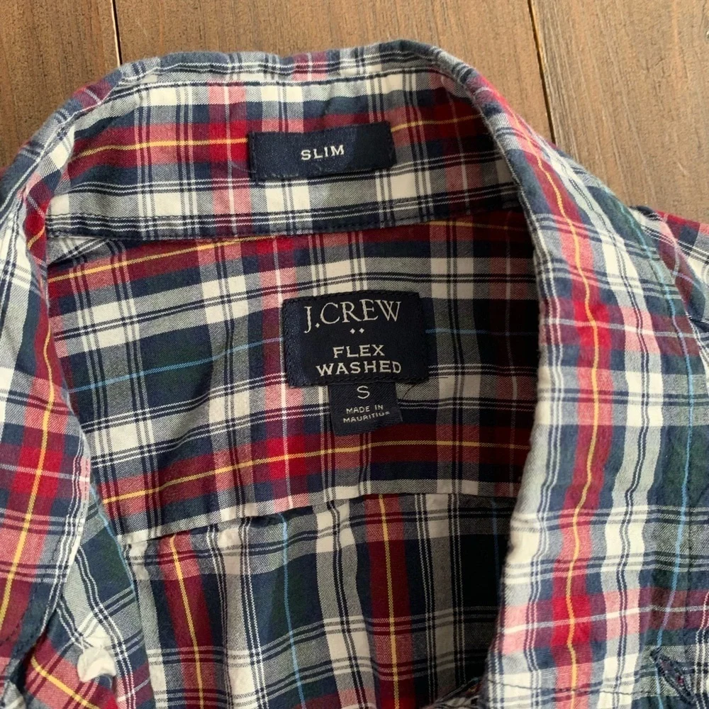J. Crew Men Flex Washed Red Tartan Plaid Button Down Shirt